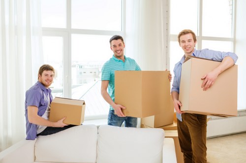 Removal van and packed boxes outside a Hampstead property