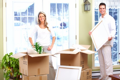 Packed boxes and furniture ready for a Hampstead house move