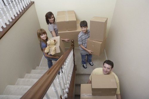Packed boxes and furniture prepared for a Hampstead house move